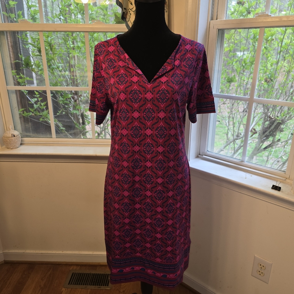 Magnolia Grace Nadia Knit Shift‎ Dress Womens Size Medium Pink & Blue